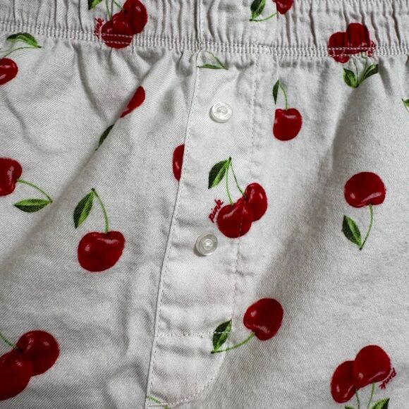 PINK Victorias Secret Red White Cherry Boxer Sleep Pajama Shorts Large - Picture 6 of 8